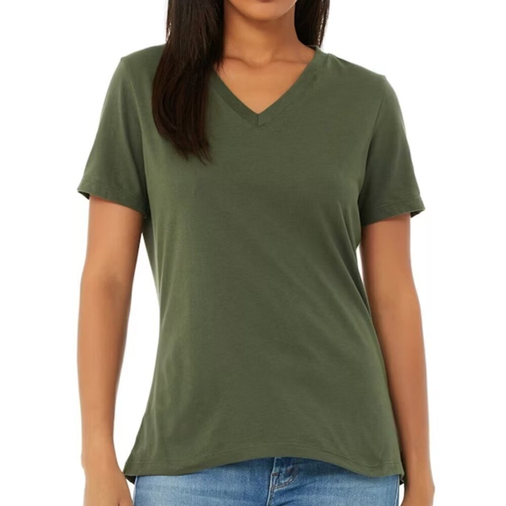 A.n.a. Women's Size Medium T-Shirt V-Neck Short‎ Sleeve Dark Army Green Cotton